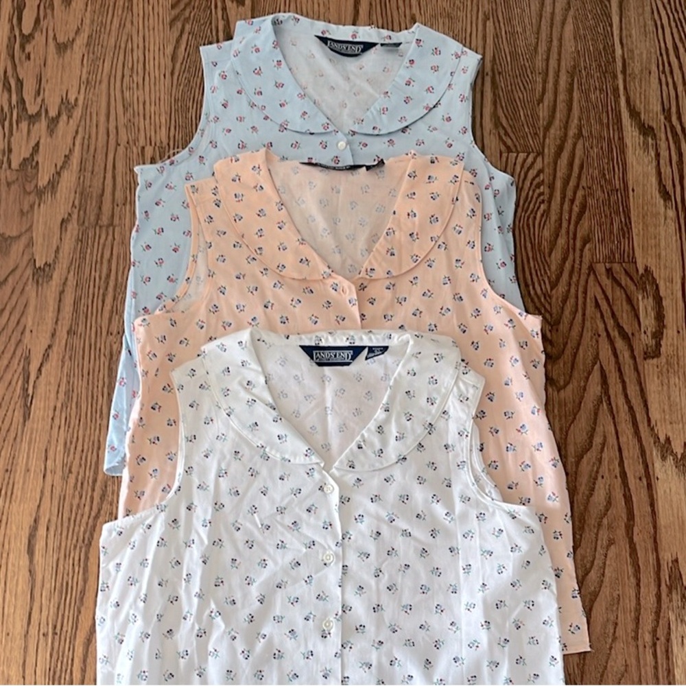 Lands' End Sleeveless Cotton Blouses with Floral Print NEW Size Large